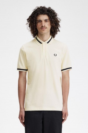 Ecru / Black Fred Perry M2 Men's Polo Shirts | SGDYB53035