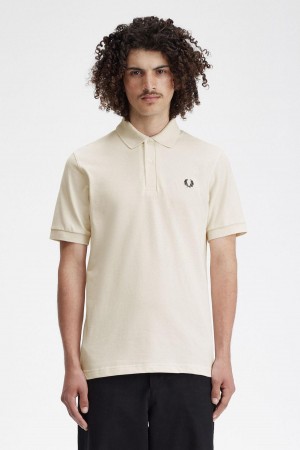 Ecru / Black Fred Perry M3 Men's Polo Shirts | FSGUI42786