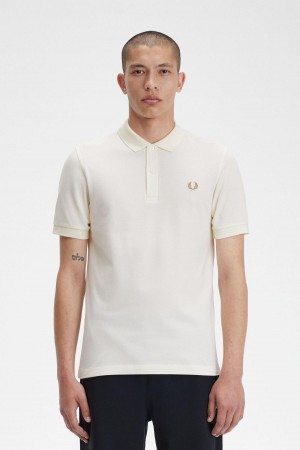 Ecru / Dark Caramel Fred Perry M6000 Men's Polo Shirts | BSGSD58325