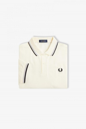 Ecru / Limestone / Black Fred Perry M3600 Men's Fred Perry Shirt | SGXBR35523