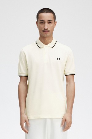 Ecru / Limestone / Black Fred Perry M3600 Men's Polo Shirts | SGDFL44891