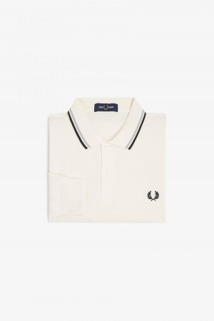 Ecru / Limestone / Black Fred Perry M3636 Men's Fred Perry Shirt | ZSGNQ12670