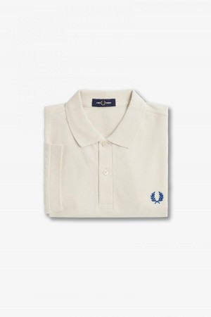 Ecru / Shaded Cobalt Fred Perry M6000 Men's Fred Perry Shirt | SSGNY85997