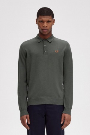 Field Green Fred Perry Classic Knitted Shirt Men's Knitwear | YSGGT33097