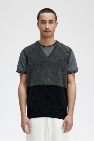 Field Green Fred Perry Colour Block Chenille Tank Men's Knitwear | ESGVG98165