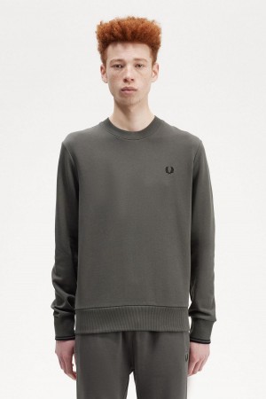 Field Green Fred Perry Crew Neck Men's Sweatshirts | BSGSD13965