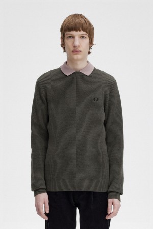 Field Green Fred Perry Textured Lambswool Jumper Men's Knitwear | TSGWZ96290