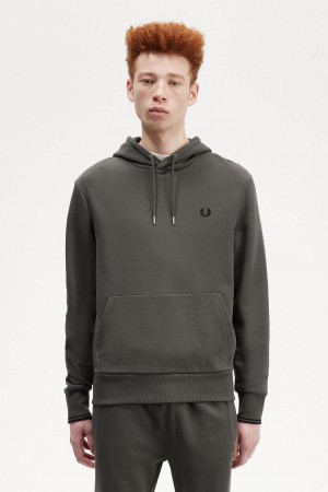 Field Green Fred Perry Tipped Hooded Men's Sweatshirts | SGIIZ27653