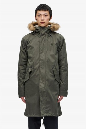 Field Green Fred Perry Zip-In Liner Parka Men's Coats | GSGUC20170