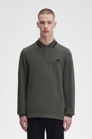 Field Green / Black / Black Fred Perry M3636 Men's Polo Shirts | USGND13326