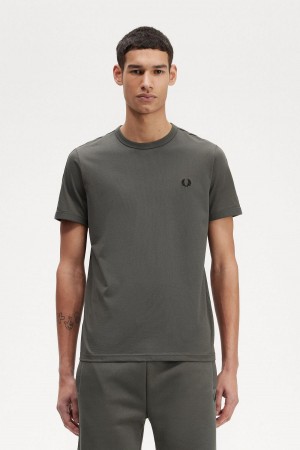 Field Green / Field Green Fred Perry Contrast Tape Ringer Men's T Shirts | MSGFT94204