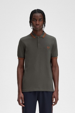 Field Green / Nut Flake / Nut Flake Fred Perry M3600 Men's Polo Shirts | SGICD39321