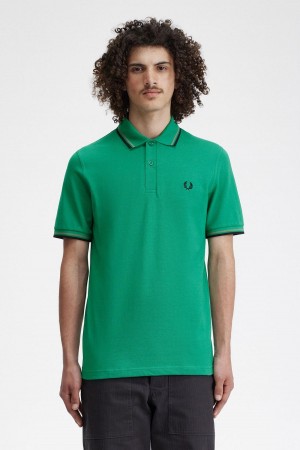 Fred Perry Green / Field Green / Black Fred Perry M12 Men's Polo Shirts | SGQAV25898