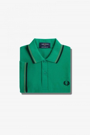 Fred Perry Green / Field Green / Black Fred Perry M12 Men's Fred Perry Shirt | FSGHY73985