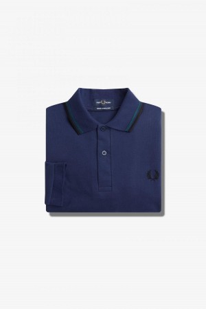 French Navy / Petrol Blue / Black Fred Perry M1212 Men's Fred Perry Shirt | YSGGT30590