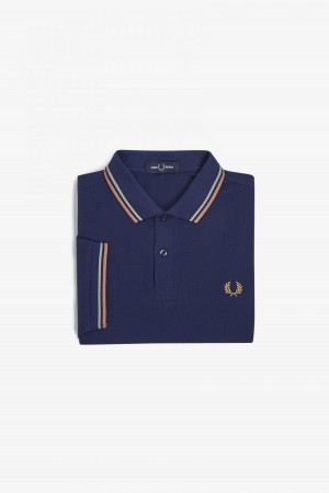 French Navy / Seagrass / Light Rust Fred Perry M3600 Men's Fred Perry Shirt | SGJKU27624