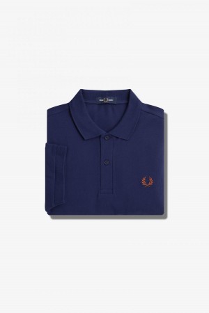 French Navy / Whisky Brown Fred Perry M6000 Men's Fred Perry Shirt | XSGBH77847