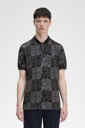 Gunmetal Fred Perry Block Graphic Fred Perry Shirt Men's Polo Shirts | SGZDE24133