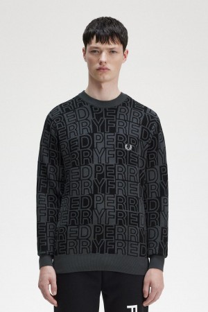 Gunmetal Fred Perry Block Graphic Jumper Men's Knitwear | ZSGNQ66853