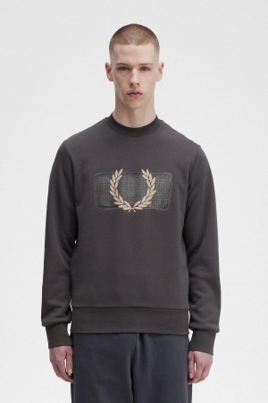 Gunmetal Fred Perry Layered Graphic Men's Sweatshirts | GSGEC15210