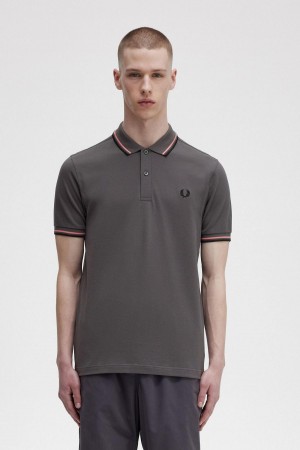 Gunmetal / Coral Heat / Black Fred Perry M3600 Men's Polo Shirts | MSGFT97366