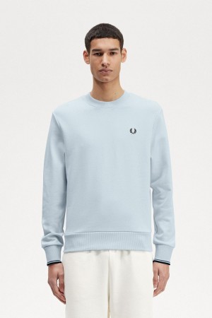 Light Ice Fred Perry Crew Neck Men's Sweatshirts | TSGPQ84849