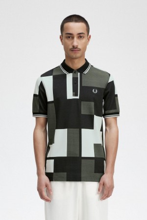 Light Ice Fred Perry Pixel Print Fred Perry Shirt Men's Polo Shirts | SGNZX73191