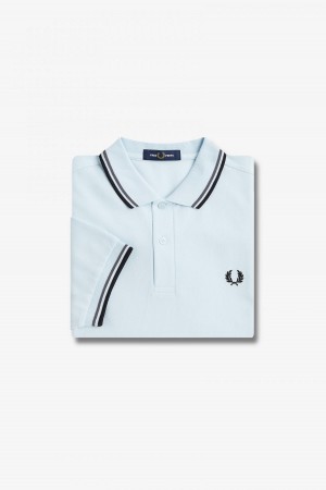 Light Ice / Field Green / Black Fred Perry M3600 Men's Fred Perry Shirt | SGXMI74781