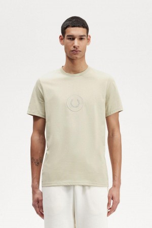 Light Oyster Fred Perry Circle Branding Men's T Shirts | XSGBH32765