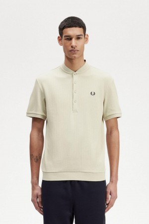 Light Oyster Fred Perry Henley Polo Men's T Shirts | SGEAH81549