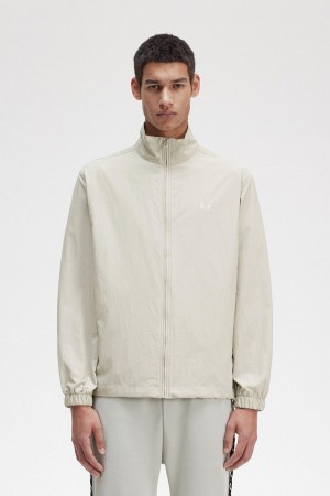 Light Oyster Fred Perry Woven Track Men's Coats | TSGWZ94635