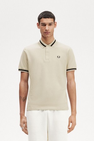 Light Oyster / Navy Fred Perry M2 Men's Polo Shirts | YSGGT97436