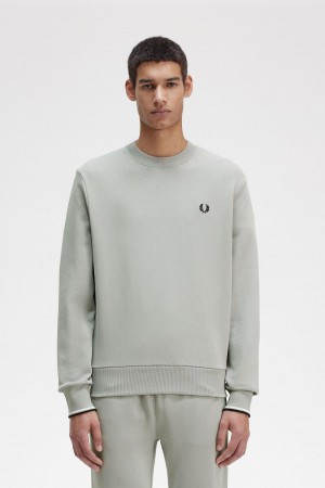 Limestone Fred Perry Crew Neck Men's Sweatshirts | SGJKU83538