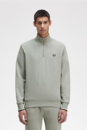 Limestone Fred Perry Half Zip Men's Sweatshirts | SSGNY86484