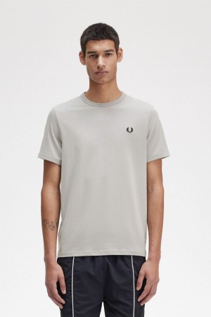 Limestone Fred Perry Ringer Men's T Shirts | SGCIF69332