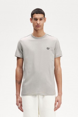 Limestone Fred Perry Taped Ringer Men's T Shirts | MSGHR86385