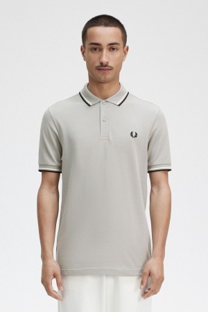 Limestone / Ecru / Black Fred Perry M3600 Men's Polo Shirts | SGQCS90655