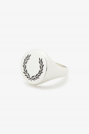 Metallic Silver Fred Perry Laurel Wreath Ring Accessories Jewellery | SGJZR30020