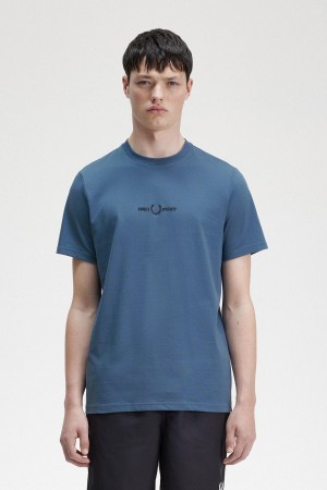 Midnight Blue Fred Perry Embroidered Men's T Shirts | SGDFL65267