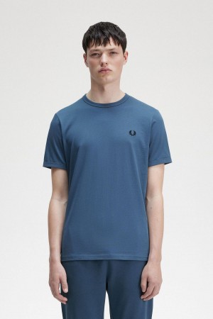 Midnight Blue Fred Perry Ringer Men's T Shirts | SGZDE46200