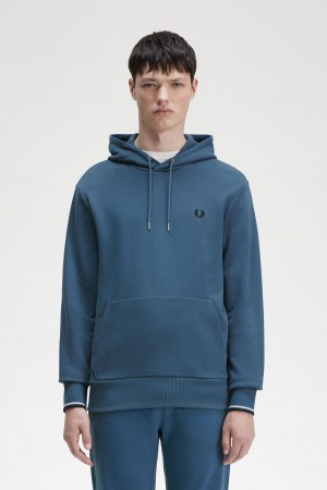 Midnight Blue Fred Perry Tipped Hooded Men's Sweatshirts | ASGWC89298