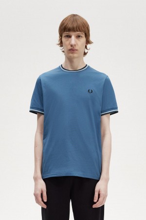 Midnight Blue Fred Perry Twin Tipped Men's T Shirts | LSGSX91315