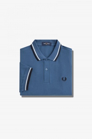 Midnight Blue / Snow White / Black Fred Perry M3600 Men's Fred Perry Shirt | SGICD41284