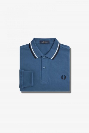 Midnight Blue / Snow White / Black Fred Perry M3636 Men's Fred Perry Shirt | SGCVG41537