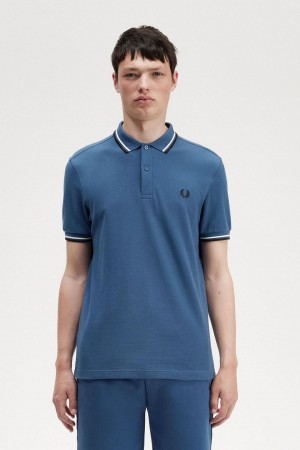 Midnight Blue / Snow White / Black Fred Perry M3600 Men's Polo Shirts | SGXMI89254