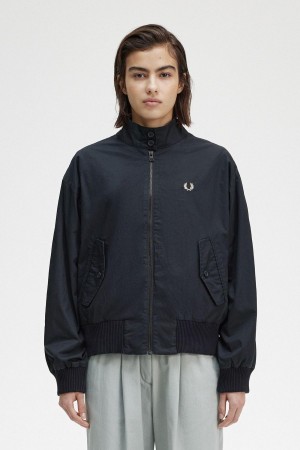 Navy Fred Perry Batwing Zip-Through Women's Coats | FSGHY51376