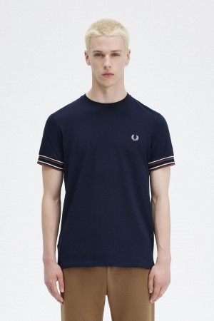 Navy Fred Perry Bold Tipped Piqué Men's T Shirts | ZSGMJ21456