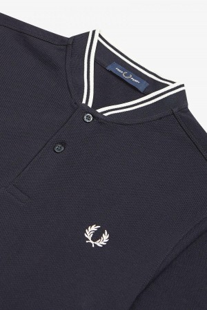 Navy Fred Perry Bomber Collar Polo Shirt Men's Polo Shirts | FSGUI33554