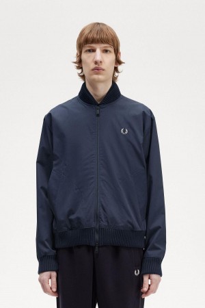 Navy Fred Perry Bomber Men's Coats | SGJVR84535