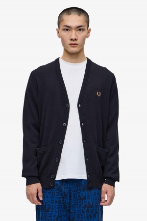 Navy Fred Perry Classic Cardigan Men's Knitwear | SGDYB39305